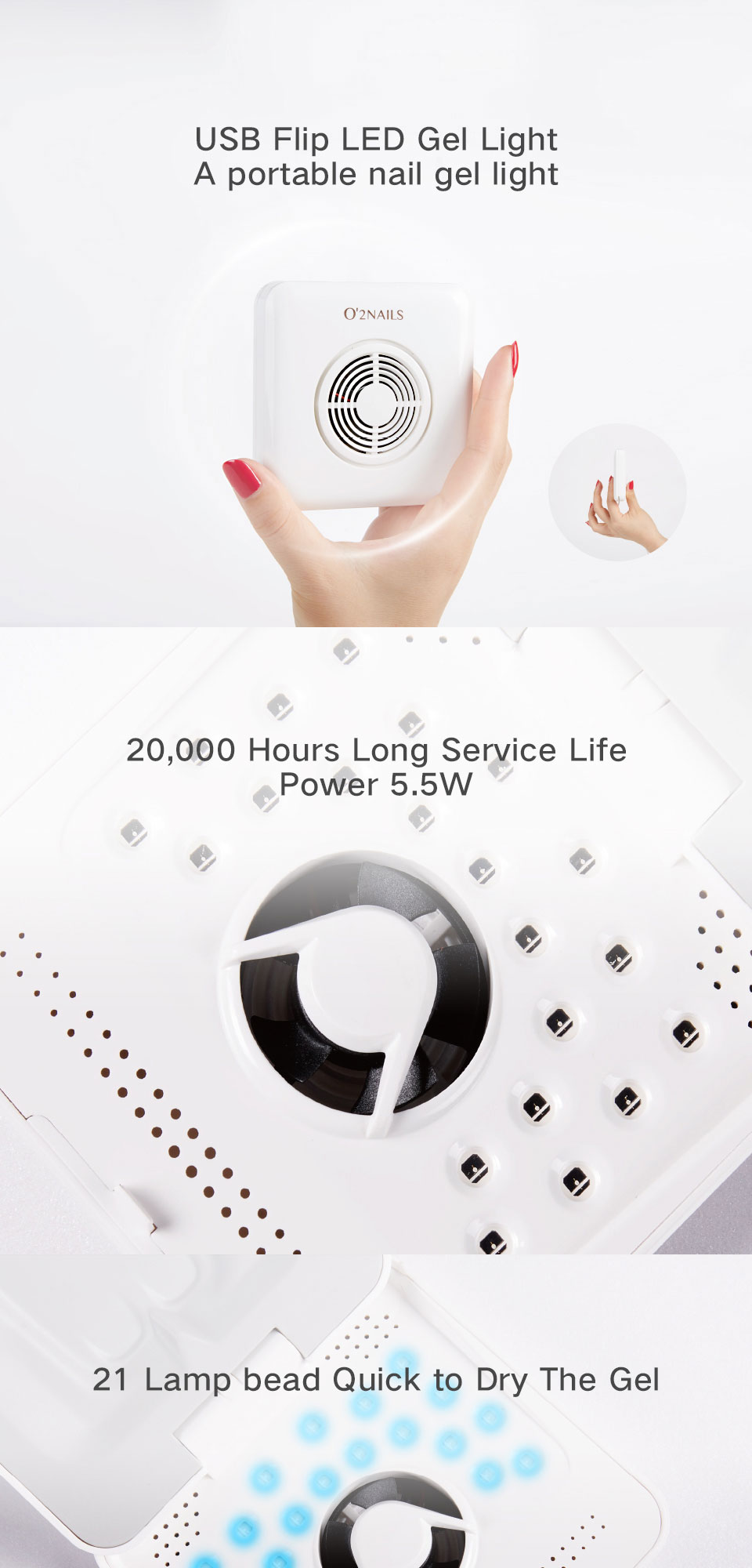 USB Flip LED Gel Light-O2NAILS